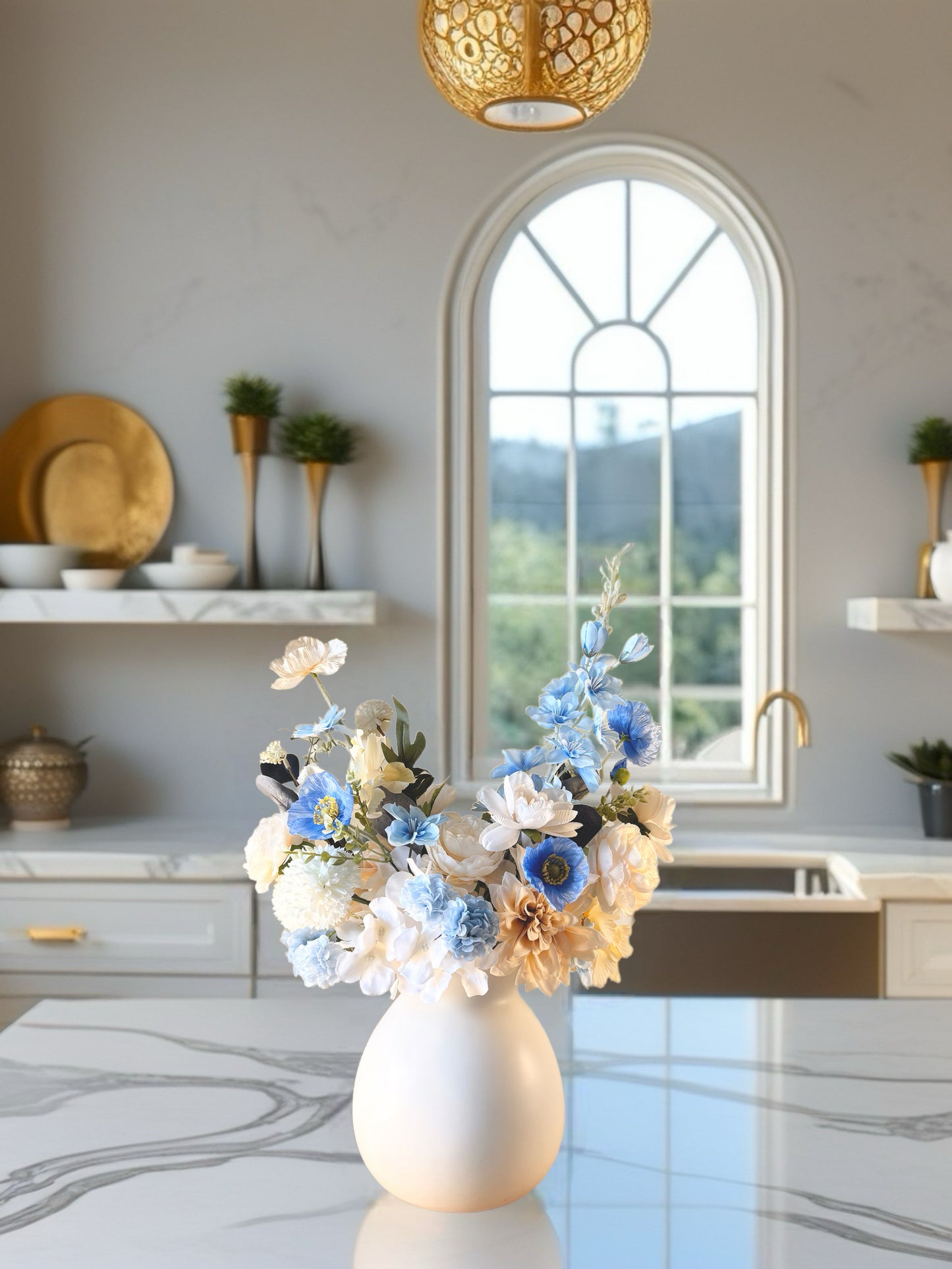 Handmade Blue Floral Arrangement: Faux Silk Flower Bouquet