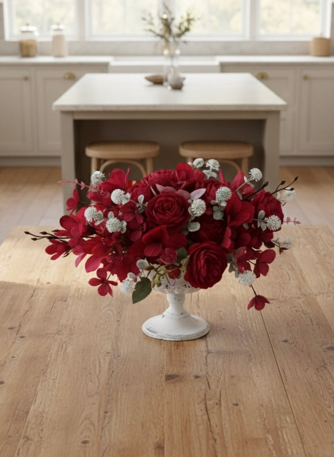 Elegant Red Faux  Flower Arrangement in Classic Vase
