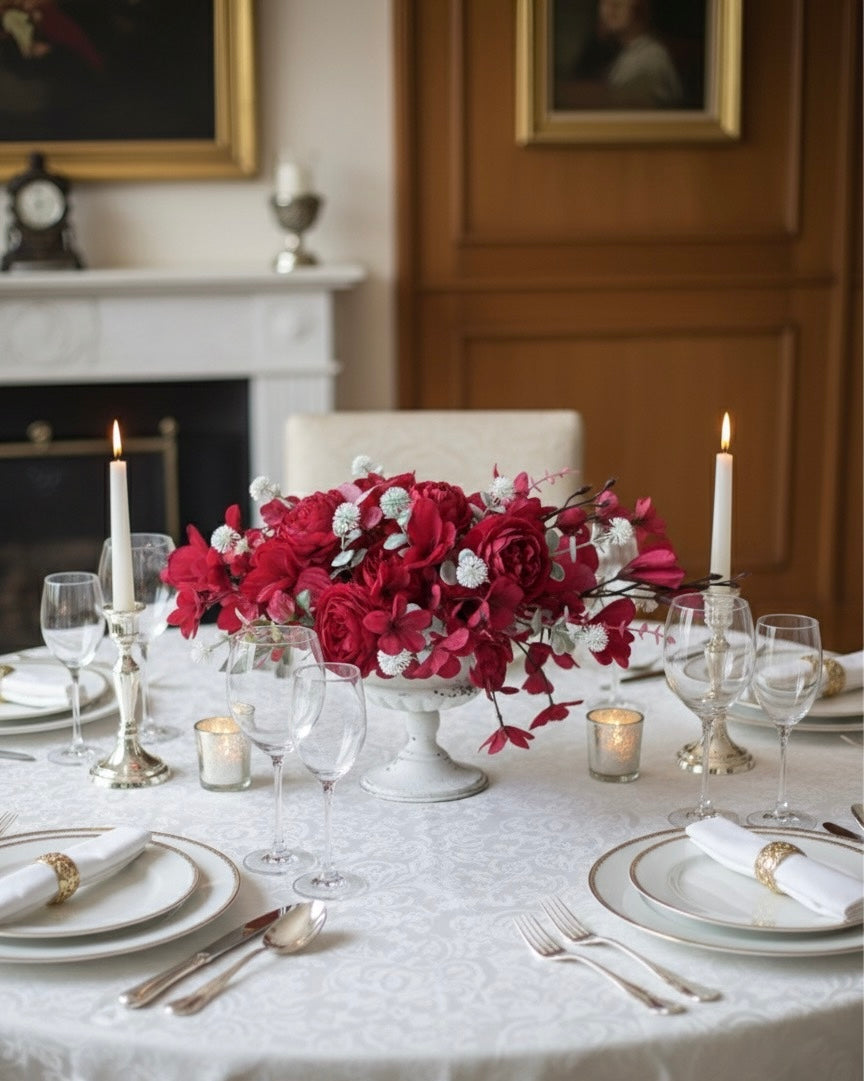 Elegant Red Faux  Flower Arrangement in Classic Vase