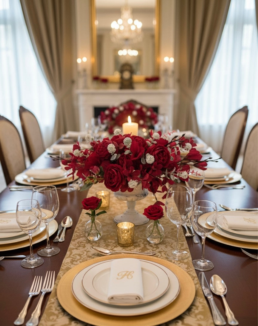 Elegant Red Faux  Flower Arrangement in Classic Vase
