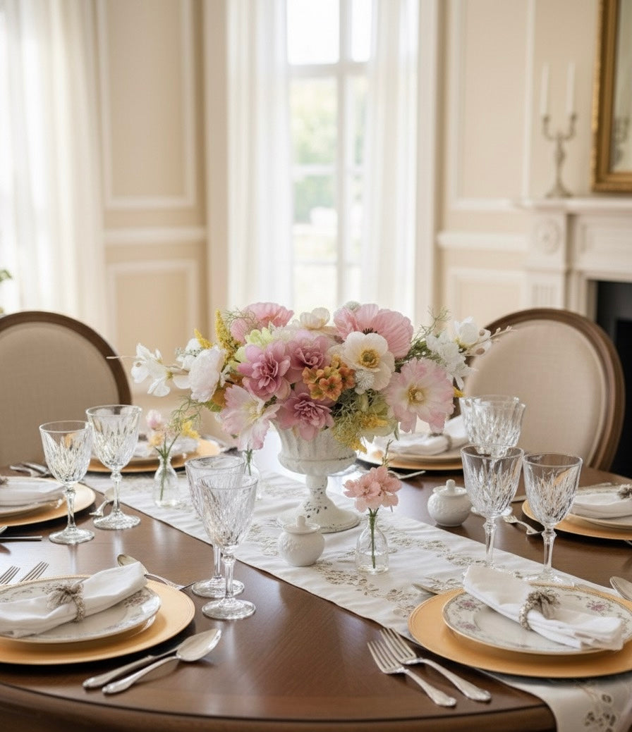 Pastel Faux Flower Arrangement in Classic Vase – Elegant Centerpiece with Pink, White, and Yellow Blooms for Home or Wedding Décor