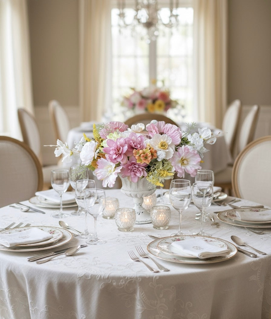 Pastel Faux Flower Arrangement in Classic Vase – Elegant Centerpiece with Pink, White, and Yellow Blooms for Home or Wedding Décor