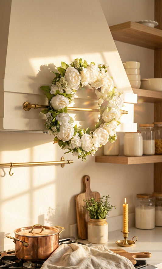 Elegant White Peony Hydrangea Wreath for Front Door, All Season Floral Decor, Farmhouse Cottagecore Wedding Gift