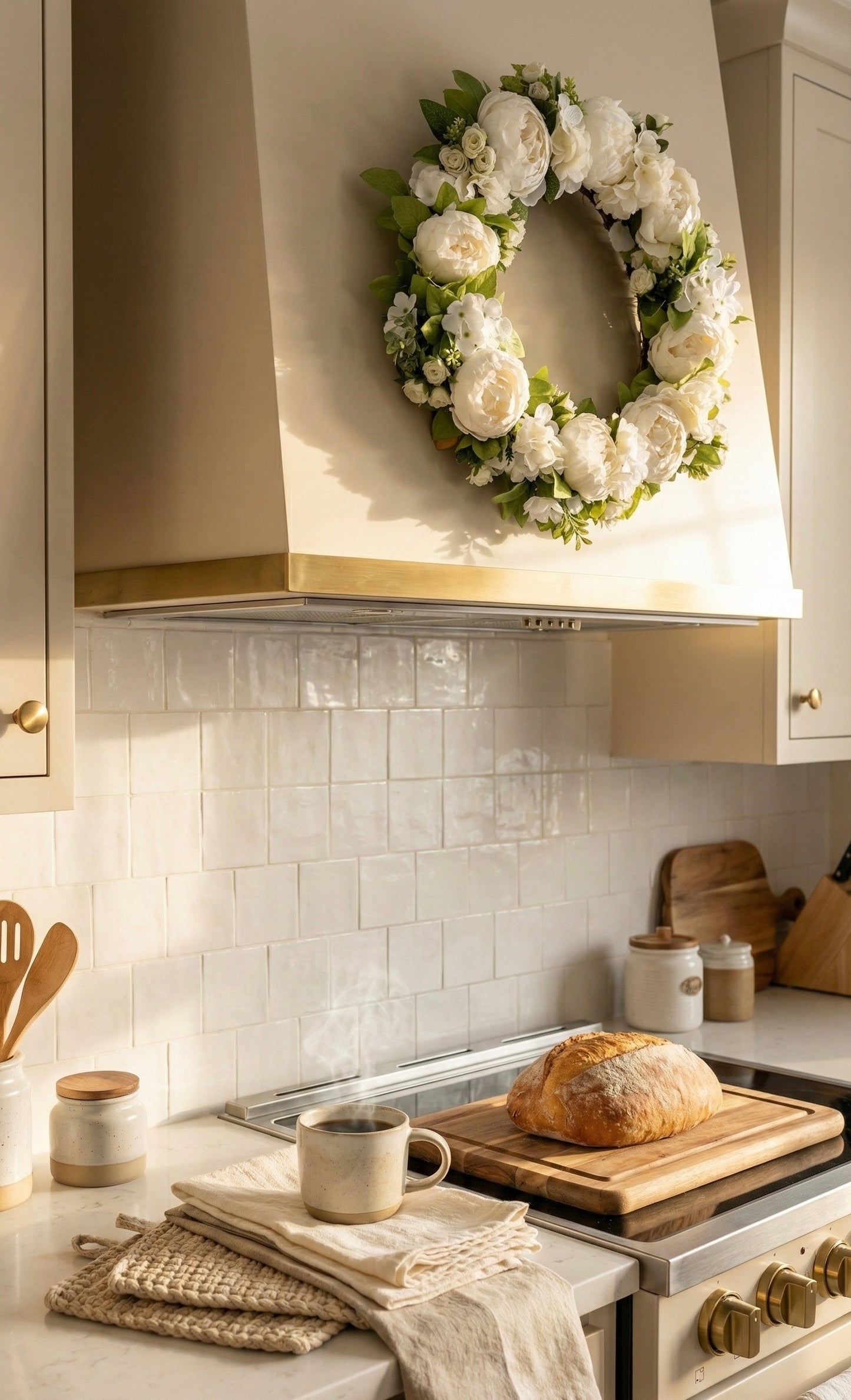 Elegant White Peony Hydrangea Wreath for Front Door, All Season Floral Decor, Farmhouse Cottagecore Wedding Gift
